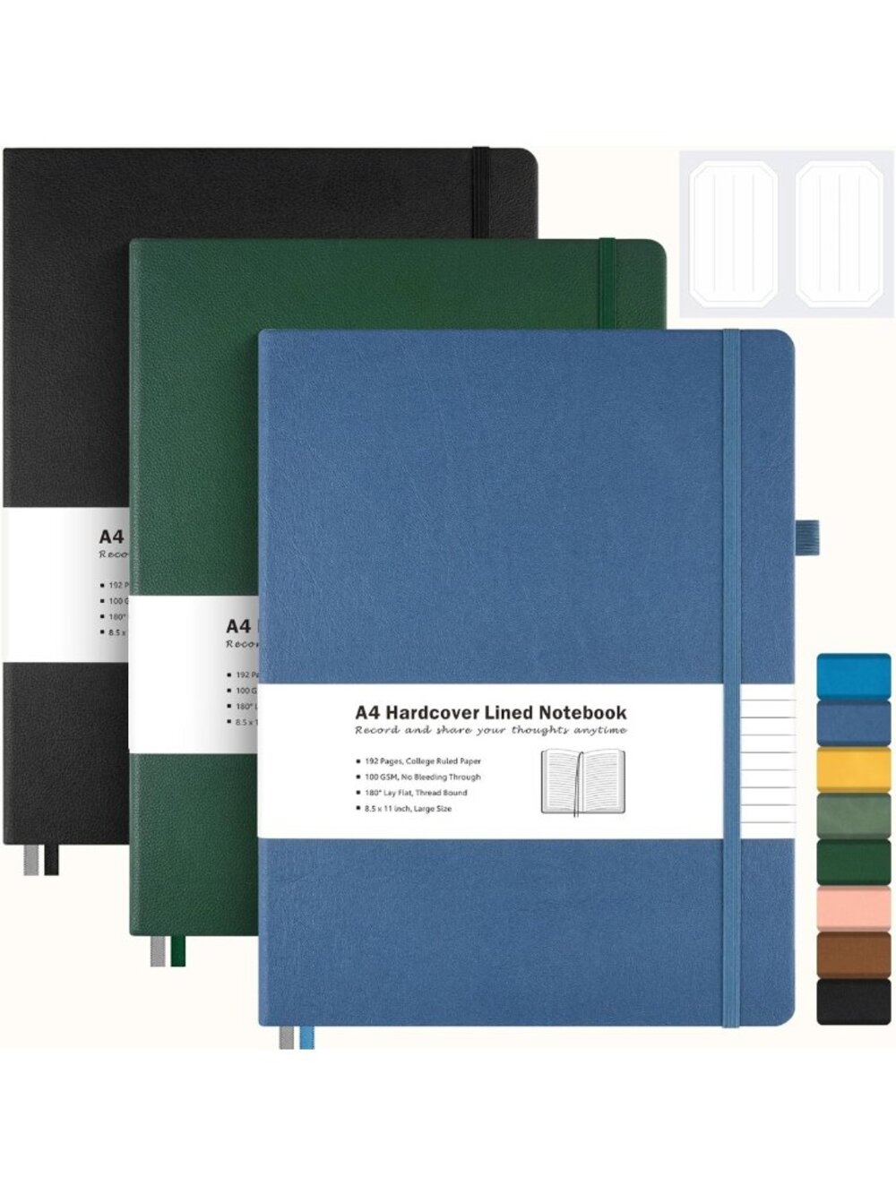 Large A4 College Ruled Notebook Set | 3 Pack Lined Journal, Thick No Bleed